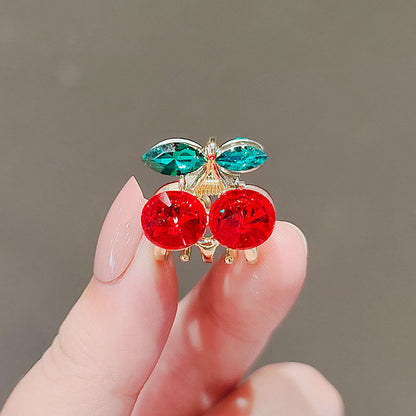 Shiny Red Rhinestone Cherry Hair Clips (2 Pcs) by HitMyNeed