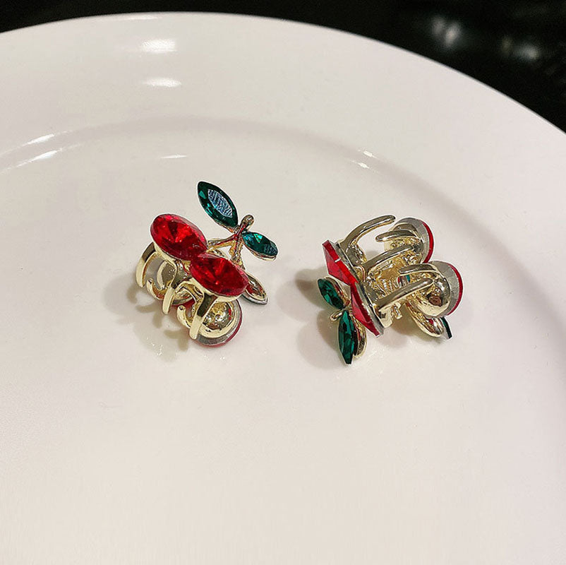 Shiny Red Rhinestone Cherry Hair Clips (2 Pcs) by HitMyNeed