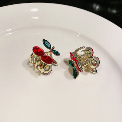 Shiny Red Rhinestone Cherry Hair Clips (2 Pcs) by HitMyNeed