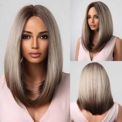 Short Black Bob Wig with Red Highlights, Middle Part lc2010-1 by HitMyNeed