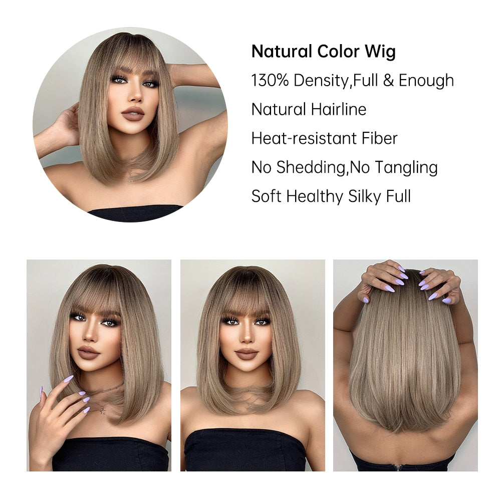 Short Golden Brown Bob Wig with Bangs - Heat Safe by HitMyNeed