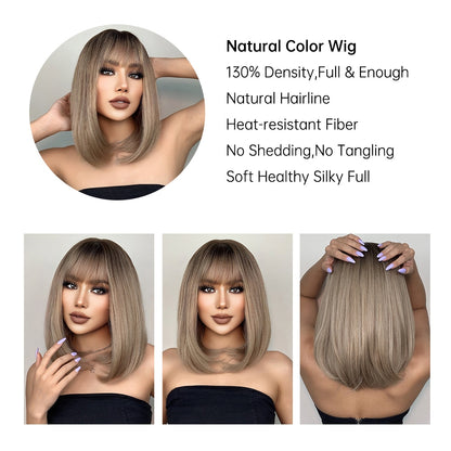 Short Golden Brown Bob Wig with Bangs - Heat Safe by HitMyNeed