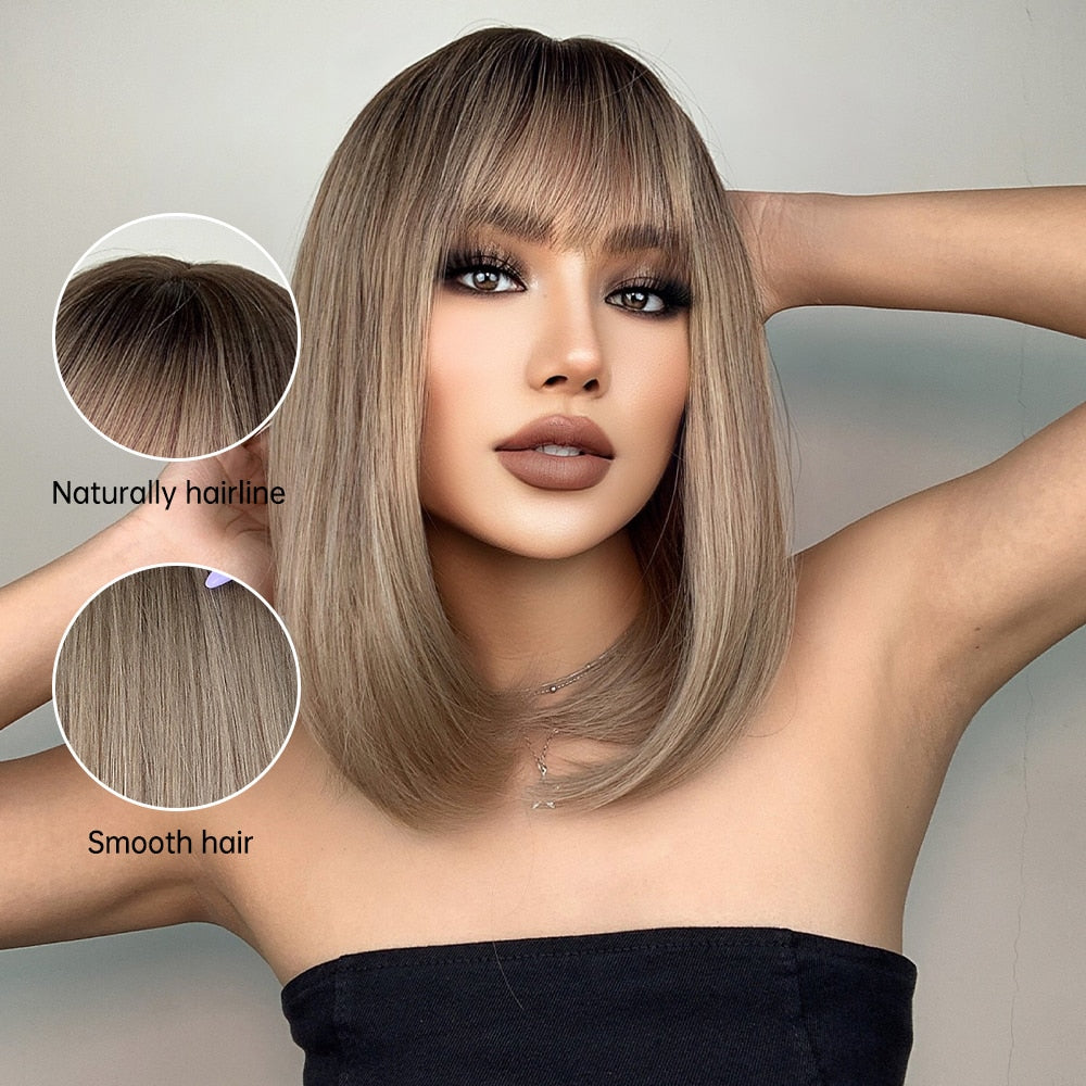 Short Golden Brown Bob Wig with Bangs - Heat Safe by HitMyNeed