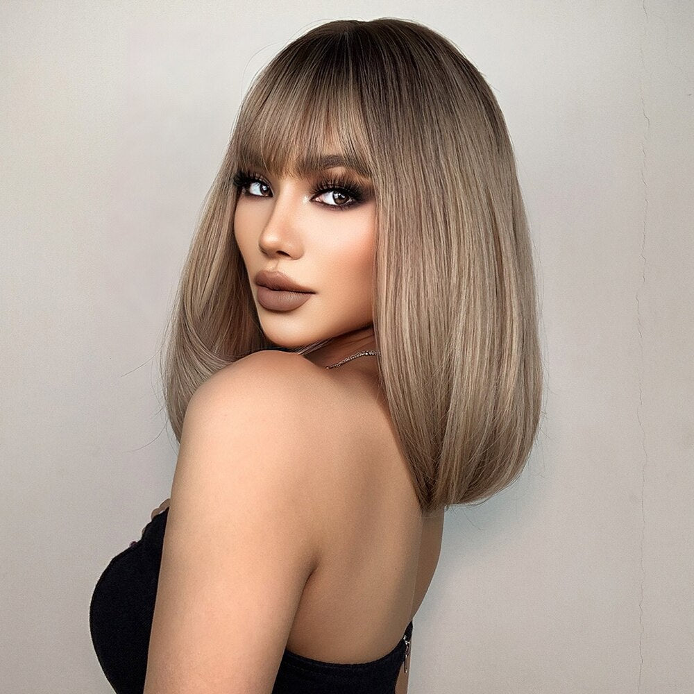 Short Golden Brown Bob Wig with Bangs - Heat Safe by HitMyNeed