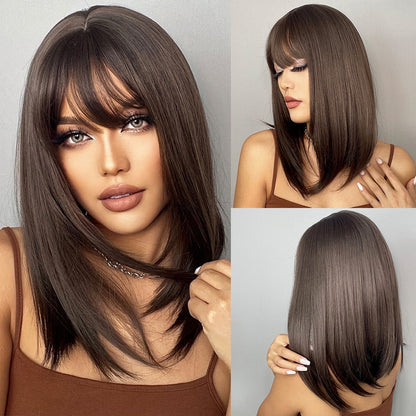 Short Golden Brown Bob Wig with Bangs - Heat Safe lc5056-1 by HitMyNeed
