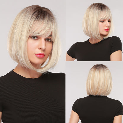 Short Golden Brown Bob Wig with Bangs - Heat Safe ss176-1 by HitMyNeed