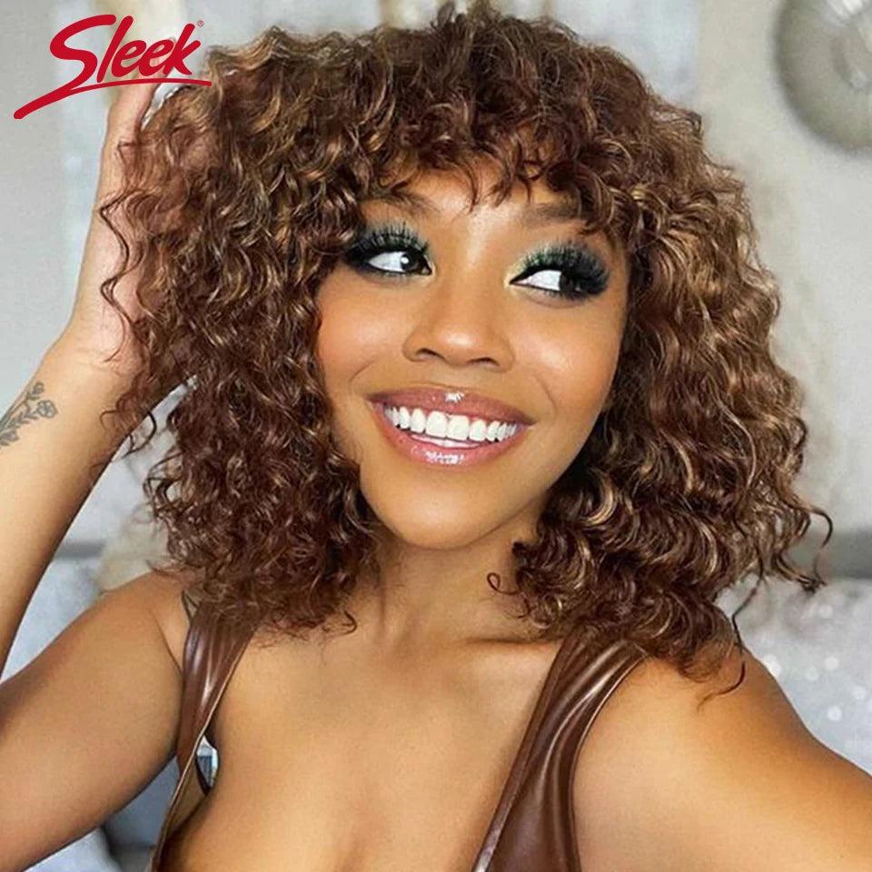 Short Honey Blonde Pixie Bob Human Hair Wig with Bangs 10inches p4-30-27 by HitMyNeed