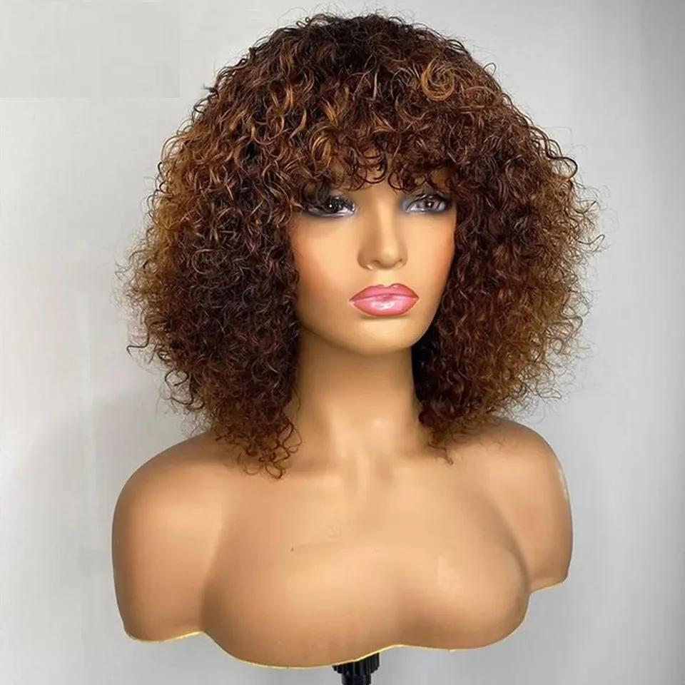 Short Honey Blonde Pixie Bob Human Hair Wig with Bangs by HitMyNeed