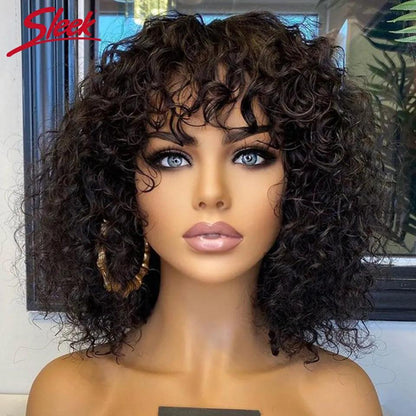 Short Honey Blonde Pixie Bob Human Hair Wig with Bangs by HitMyNeed