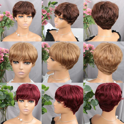 Short Pixie Cut Brazilian Human Hair Wig with Bangs by HitMyNeed