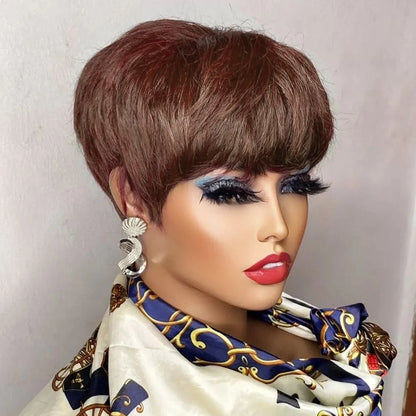 Short Pixie Cut Brazilian Human Hair Wig with Bangs chocolate-brown by HitMyNeed