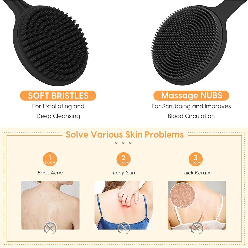 Silicone Back Scrubber with Long Handle, Double Sided by HitMyNeed