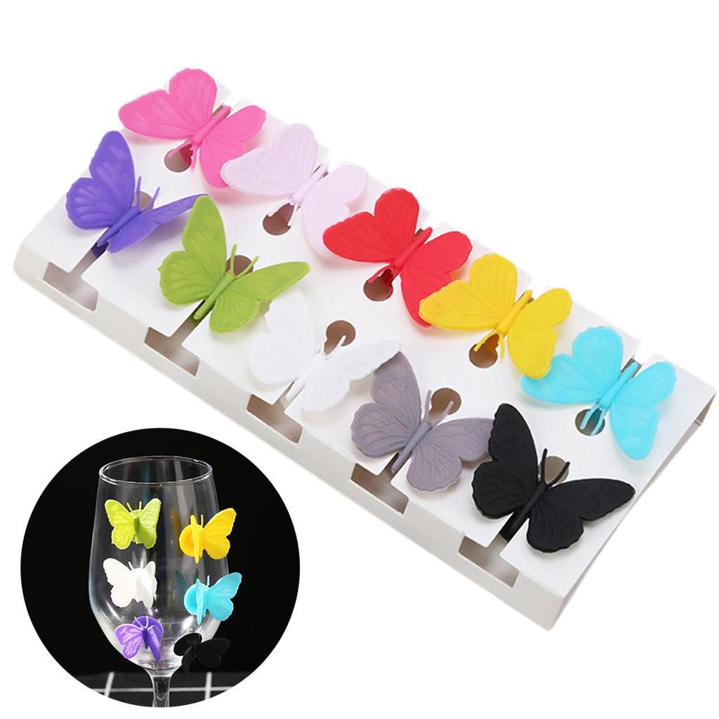 Silicone Butterfly Wine Glass Markers, 10 Pack by HitMyNeed