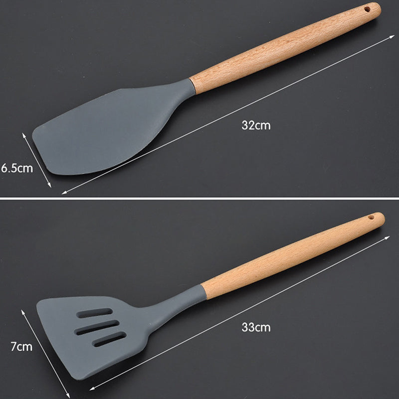 Silicone Cooking Utensils Set with Wooden Handles (8pc) by HitMyNeed