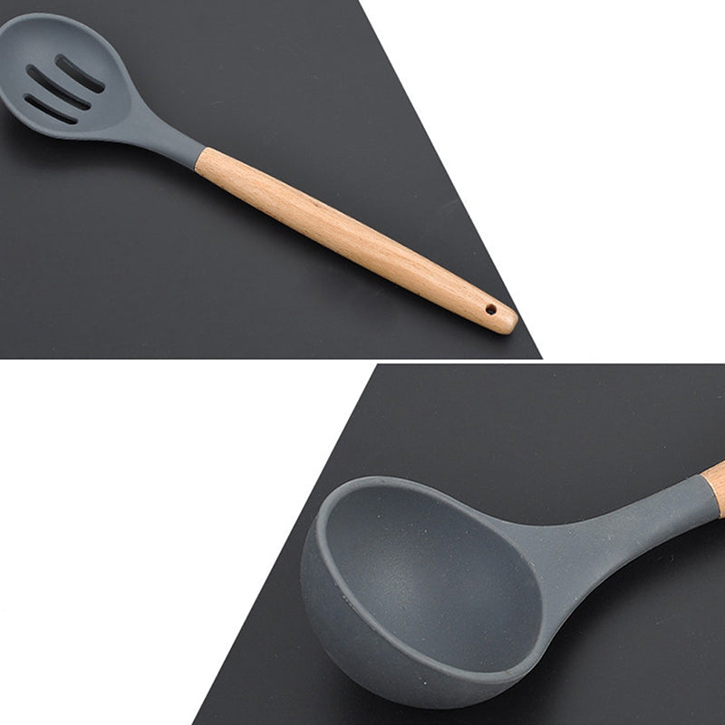 Silicone Cooking Utensils Set with Wooden Handles (8pc) by HitMyNeed