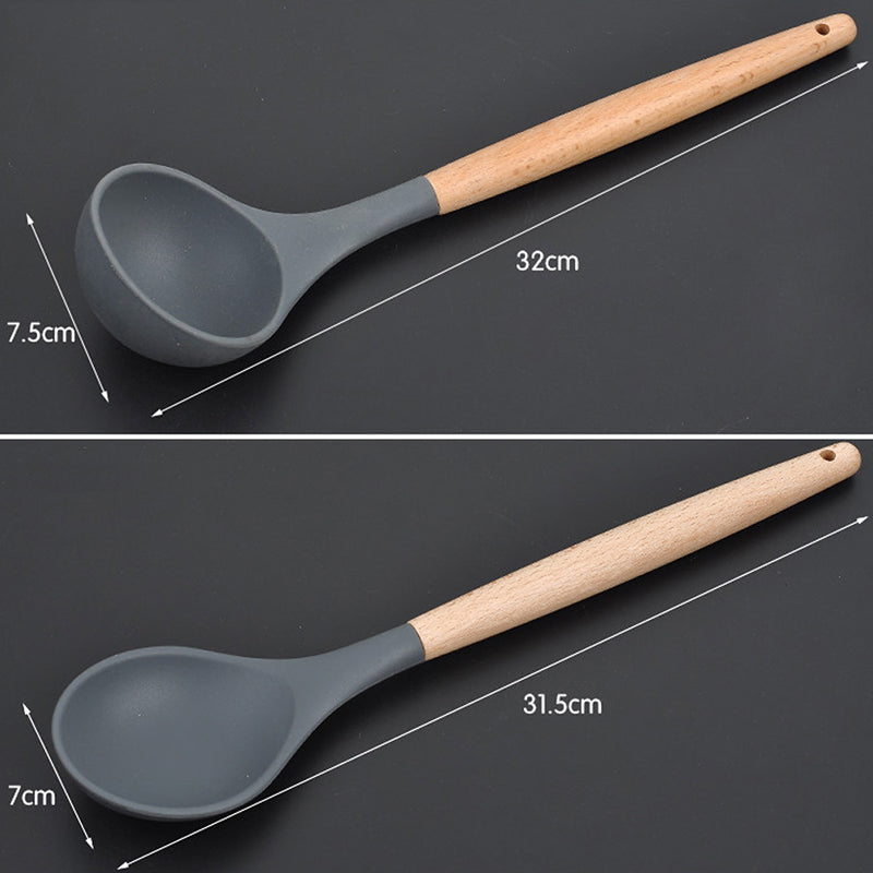 Silicone Cooking Utensils Set with Wooden Handles (8pc) by HitMyNeed