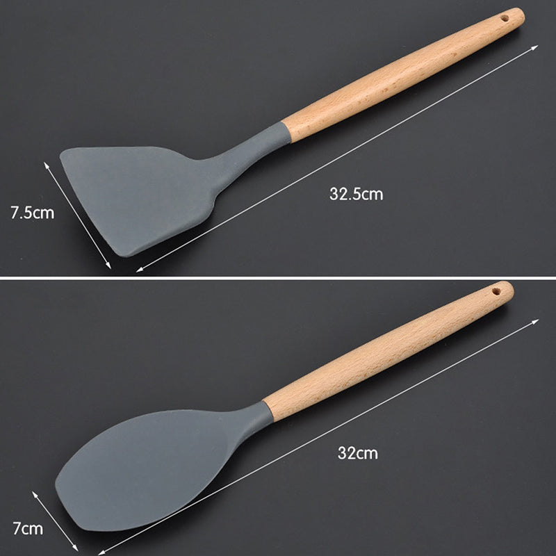 Silicone Cooking Utensils Set with Wooden Handles (8pc) by HitMyNeed