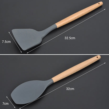 Silicone Cooking Utensils Set with Wooden Handles (8pc) by HitMyNeed