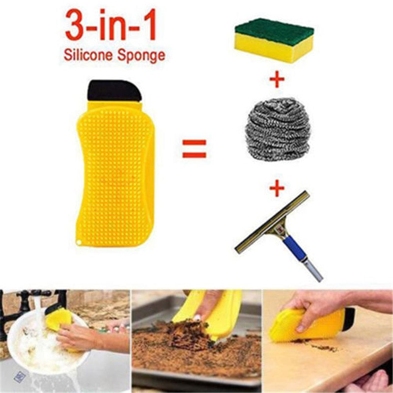 Silicone Dish Sponge 3-in-1 Cleaner with Soap Dispenser by HitMyNeed