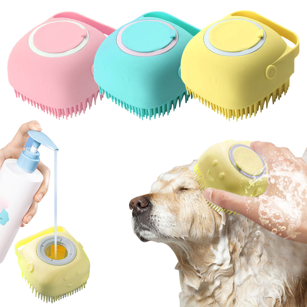 Silicone Dog Bath Brush with Shampoo Dispenser by HitMyNeed
