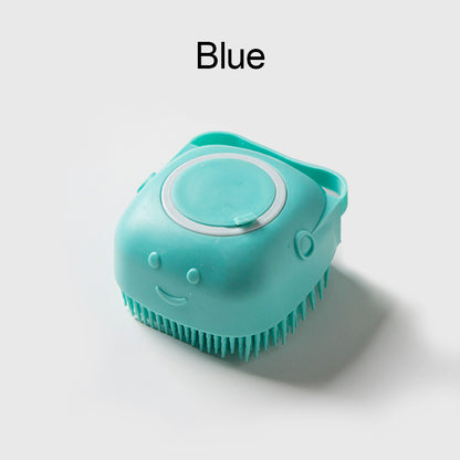 Silicone Dog Bath Brush with Shampoo Dispenser soft-blue-a by HitMyNeed