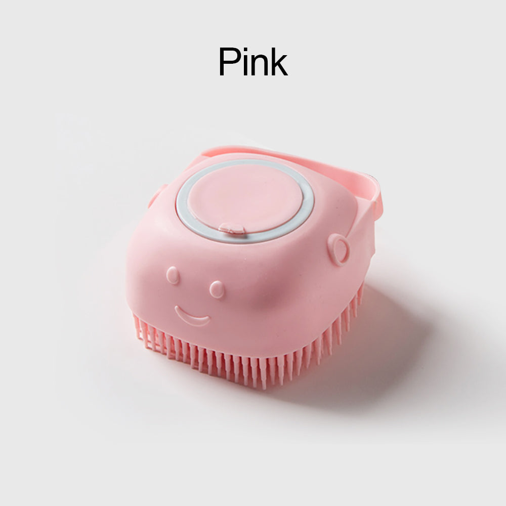 Silicone Dog Bath Brush with Shampoo Dispenser soft-pink-a by HitMyNeed