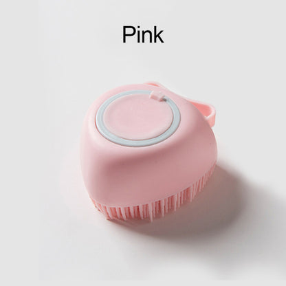 Silicone Dog Bath Brush with Shampoo Dispenser soft-pink-b by HitMyNeed