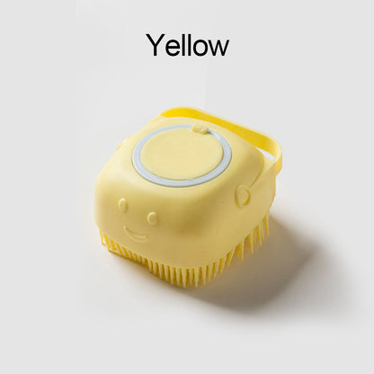 Silicone Dog Bath Brush with Shampoo Dispenser soft-yellow-a by HitMyNeed