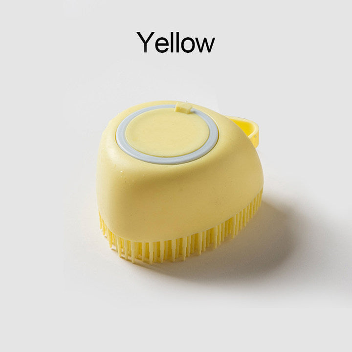 Silicone Dog Bath Brush with Shampoo Dispenser soft-yellow-b by HitMyNeed
