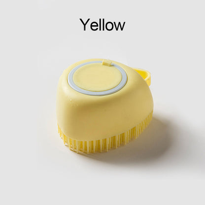 Silicone Dog Bath Brush with Shampoo Dispenser soft-yellow-b by HitMyNeed