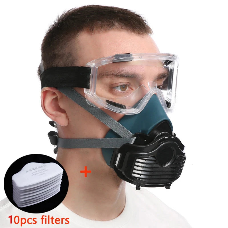 Silicone Dust Mask with Filters and Safety Glasses by HitMyNeed