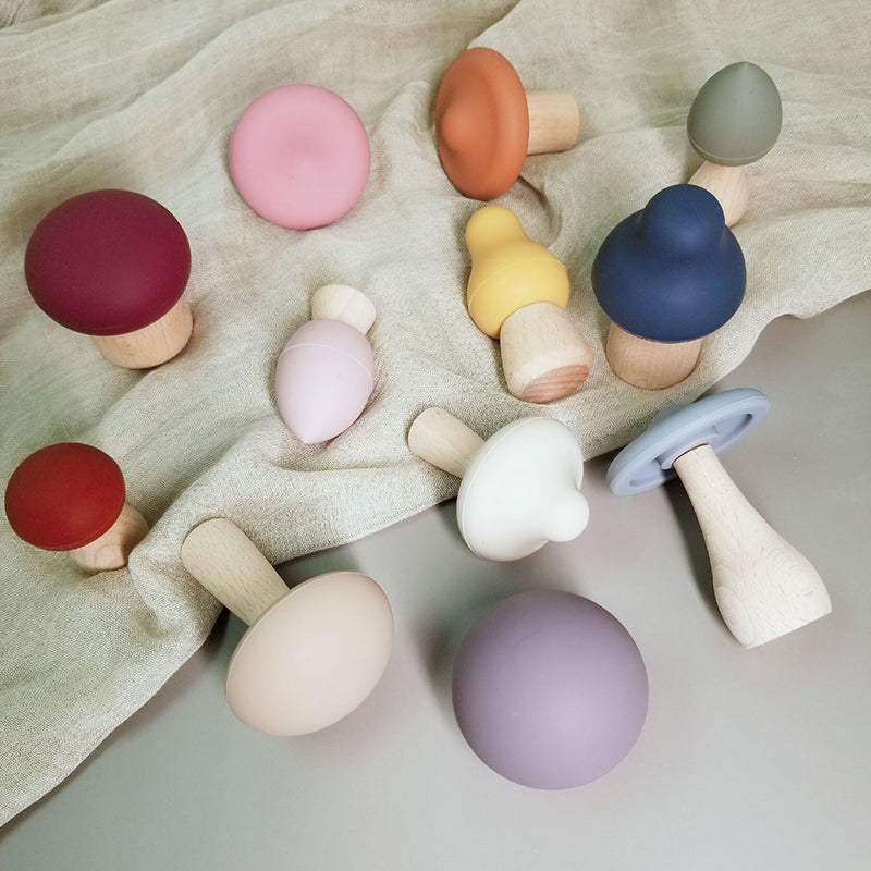 Silicone Mushroom Teething Toys Set (12 Pieces) by HitMyNeed