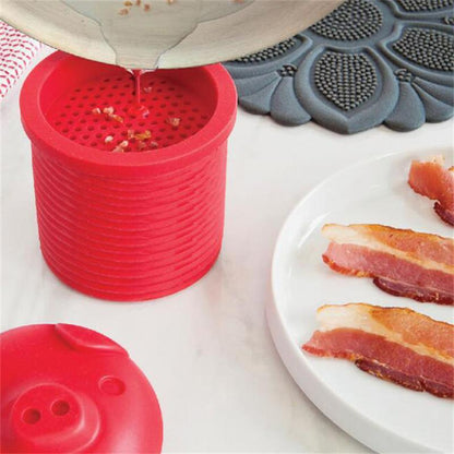 Silicone Pig Bacon Grease Container with Strainer by HitMyNeed