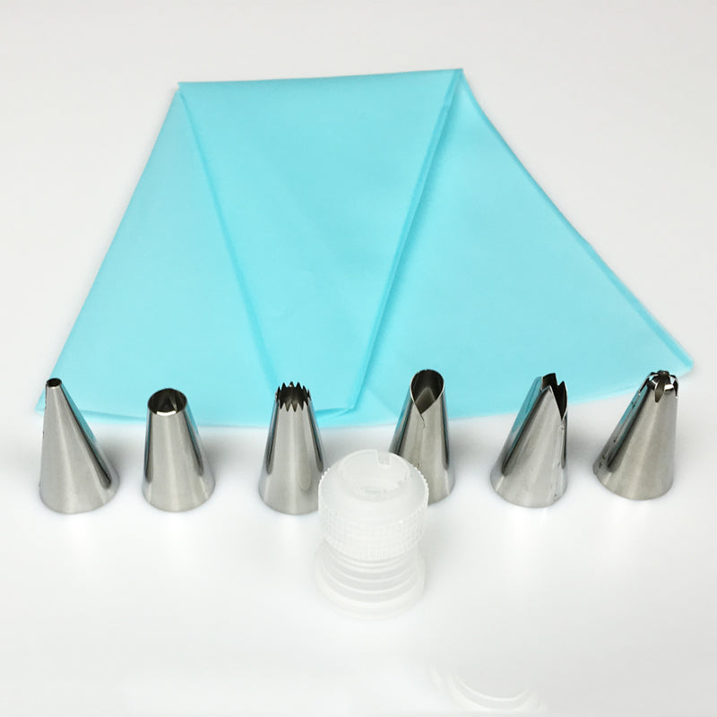 Silicone Piping Bag Set with 6 Stainless Steel Nozzles by HitMyNeed