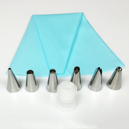 Silicone Piping Bag Set with 6 Stainless Steel Nozzles by HitMyNeed