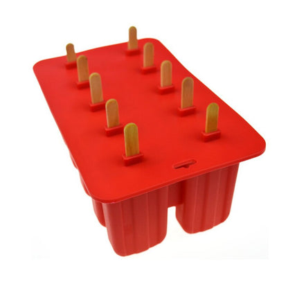 Silicone Popsicle Tray with Lid, 4 or 10 Cavities 10-cavity-red by HitMyNeed