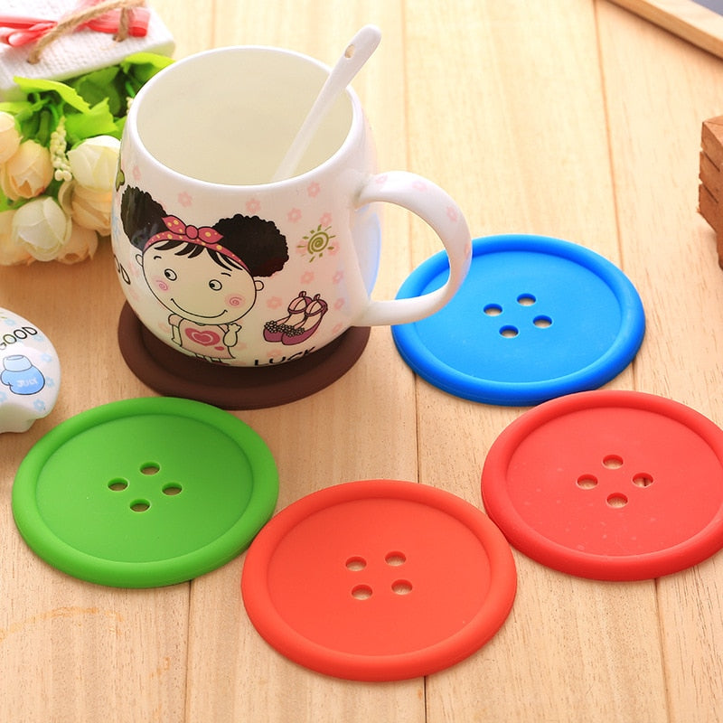 Silicone Round Button Coasters Set (5 Pack) by HitMyNeed