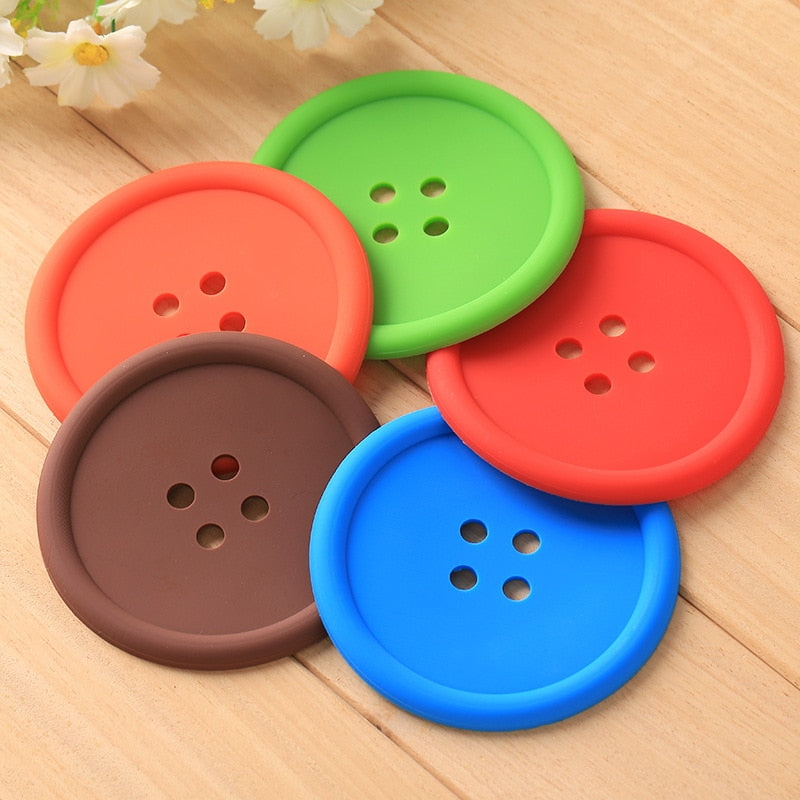 Silicone Round Button Coasters Set (5 Pack) by HitMyNeed