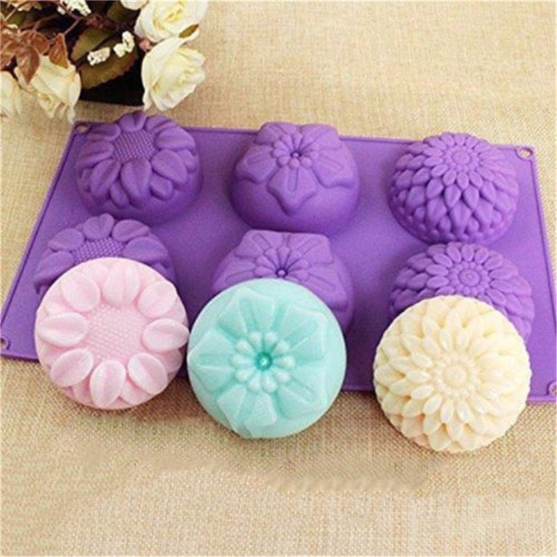 Silicone Round Flower Soap Mold, 6-Cavity Tray by HitMyNeed