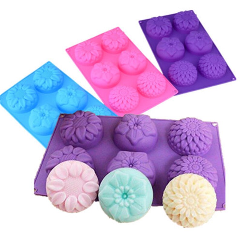 Silicone Round Flower Soap Mold, 6-Cavity Tray by HitMyNeed