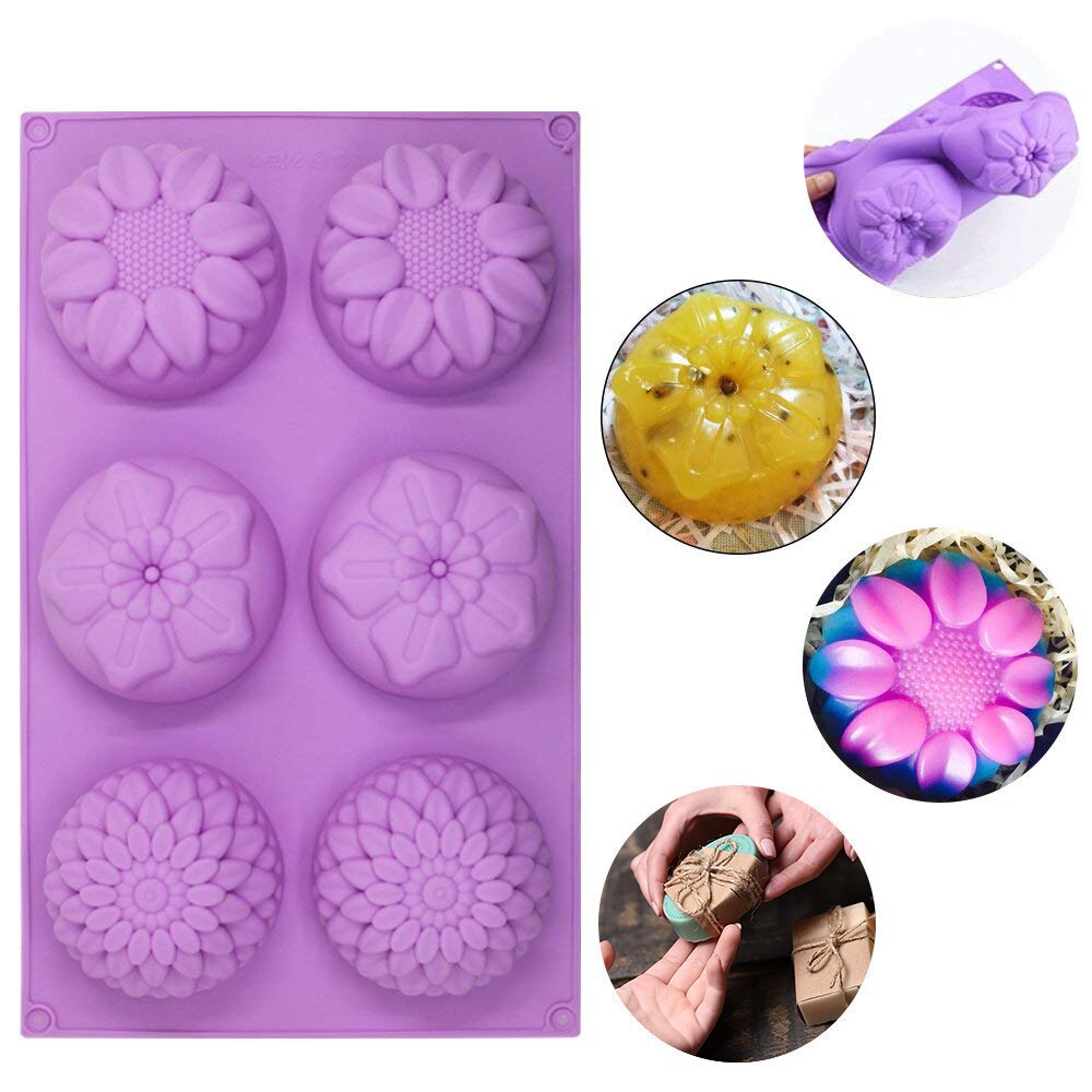 Silicone Round Flower Soap Mold, 6-Cavity Tray by HitMyNeed