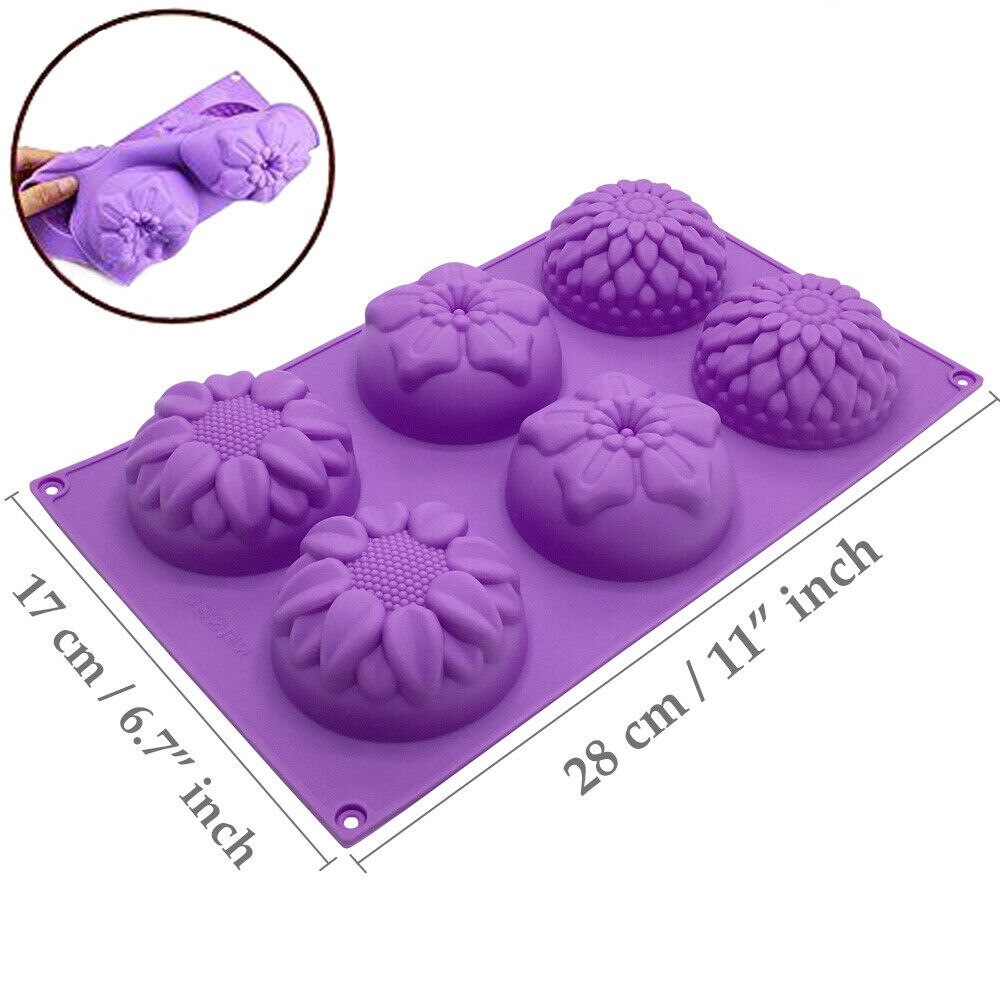 Silicone Round Flower Soap Mold, 6-Cavity Tray by HitMyNeed