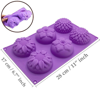 Silicone Round Flower Soap Mold, 6-Cavity Tray by HitMyNeed