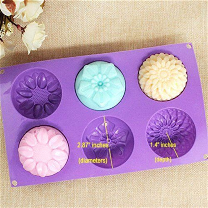 Silicone Round Flower Soap Mold, 6-Cavity Tray by HitMyNeed