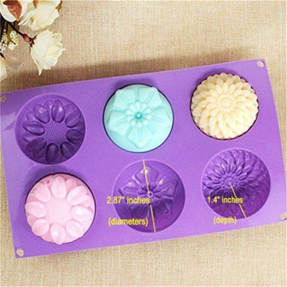 Silicone Round Flower Soap Mold, 6-Cavity Tray by HitMyNeed