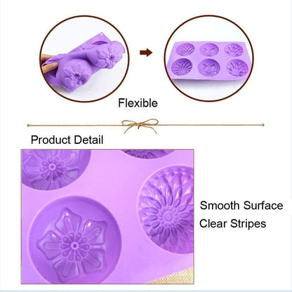 Silicone Round Flower Soap Mold, 6-Cavity Tray by HitMyNeed