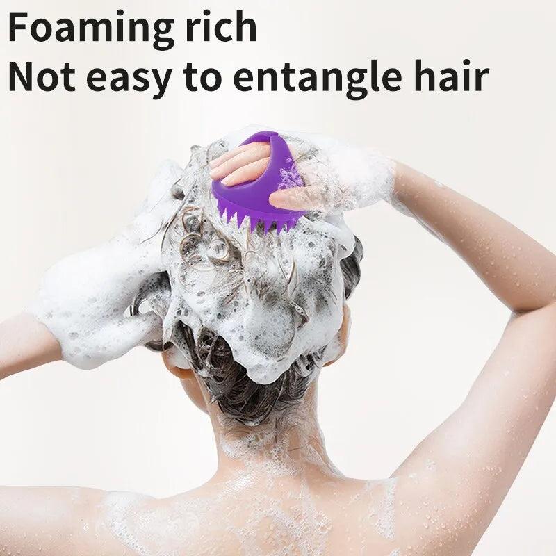Silicone Scalp Scrubber Shampoo Brush with Handle by HitMyNeed