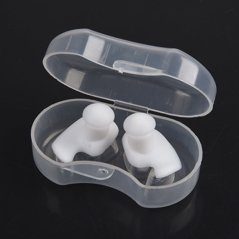 Silicone Swimming Earplugs with Case (1 Pair) b-white by HitMyNeed
