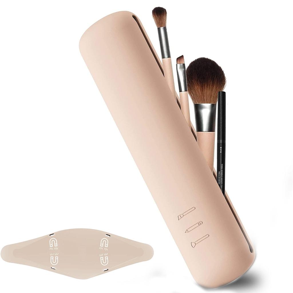 Silicone Waterproof Makeup Brush Travel Case coffee-yellow by HitMyNeed