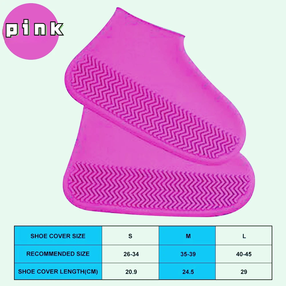 Silicone Waterproof Shoe Covers with Anti-Slip Sole pink s-26-34 by HitMyNeed